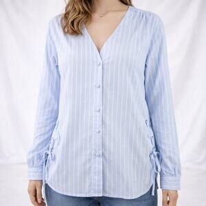 Mare Mare x Anthropologie SZ XS Blue Striped Henriette Lace up Sides Button Down